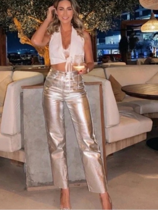 Zara Pants - Zara metallic boyfriend jean sz 2